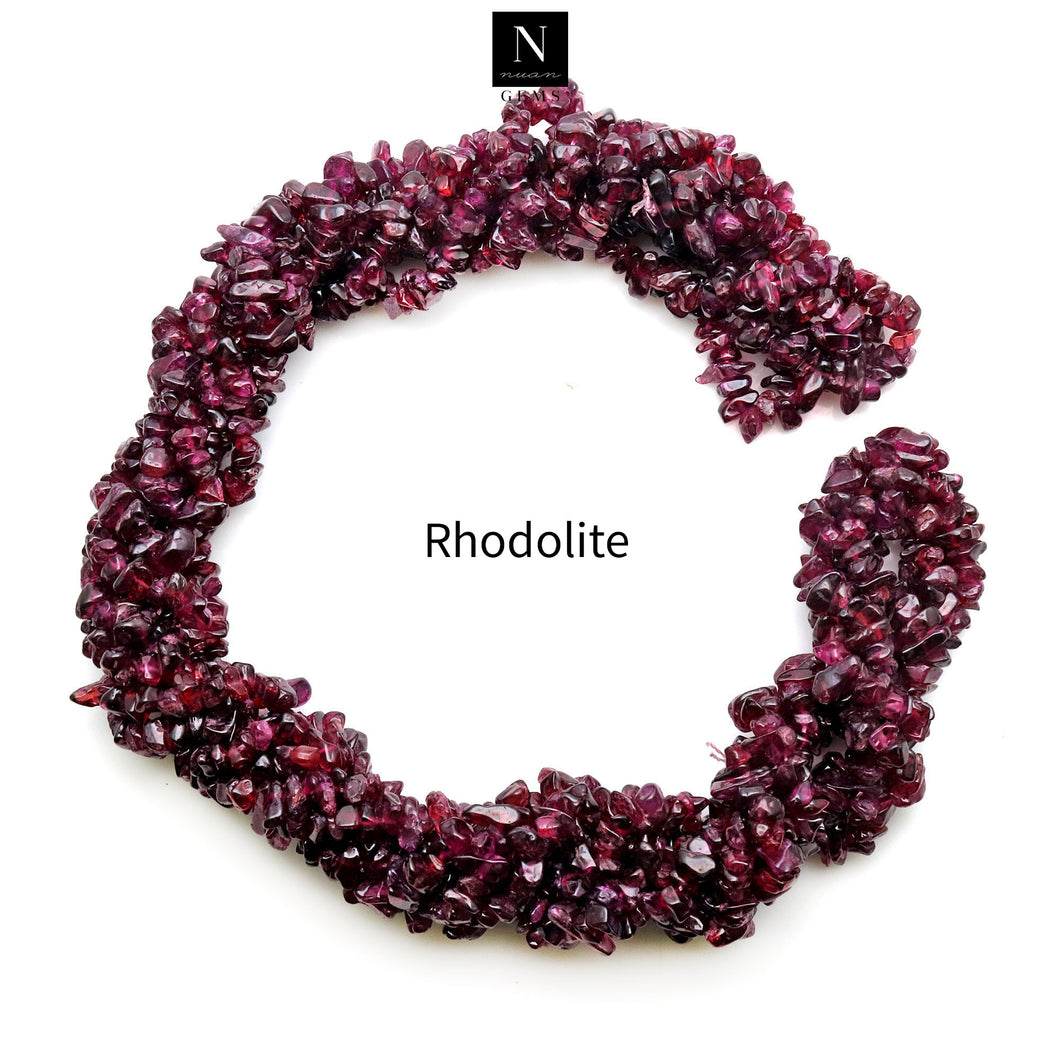 5 Strands Rhodolite Gemstone Chip beads | Bead Necklace | Free Form Nugget Chips | Gemstone Chips | Long Bead Strand