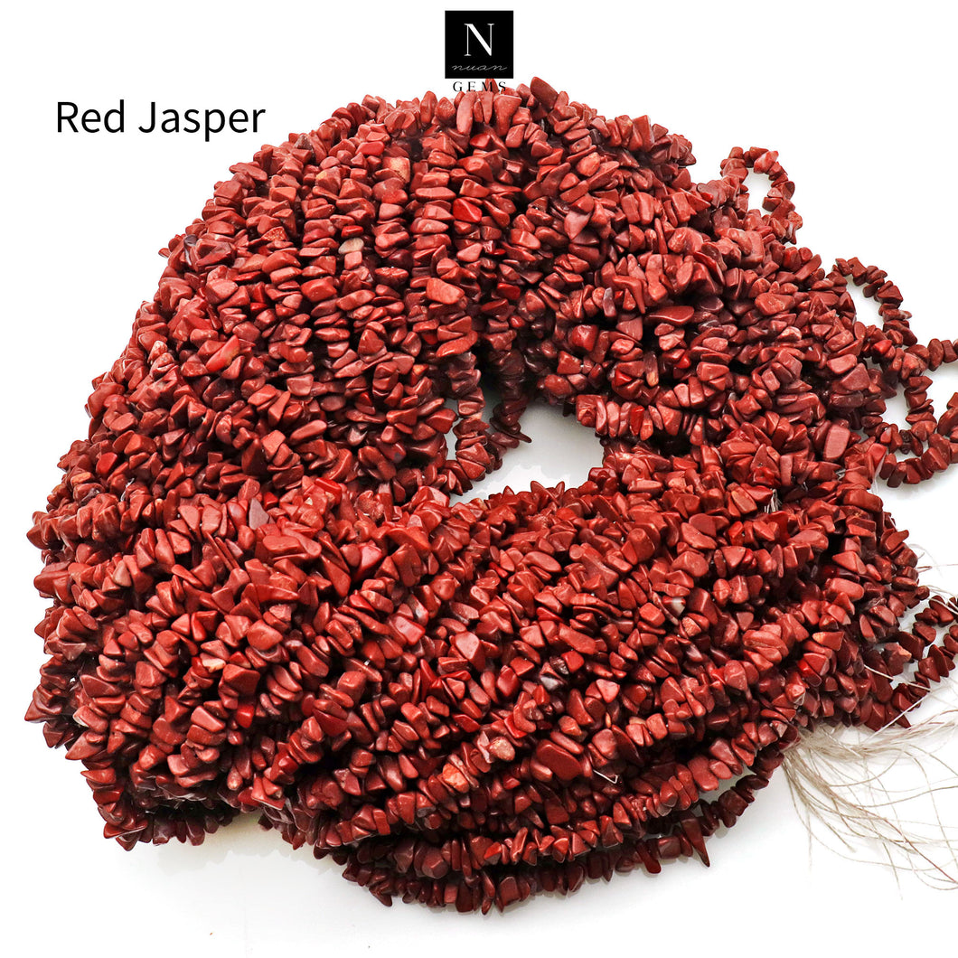 5 Strands Red Jasper Gemstone Chip beads | Bead Necklace | Free Form Nugget Chips | Gemstone Chips | Long Bead Strand