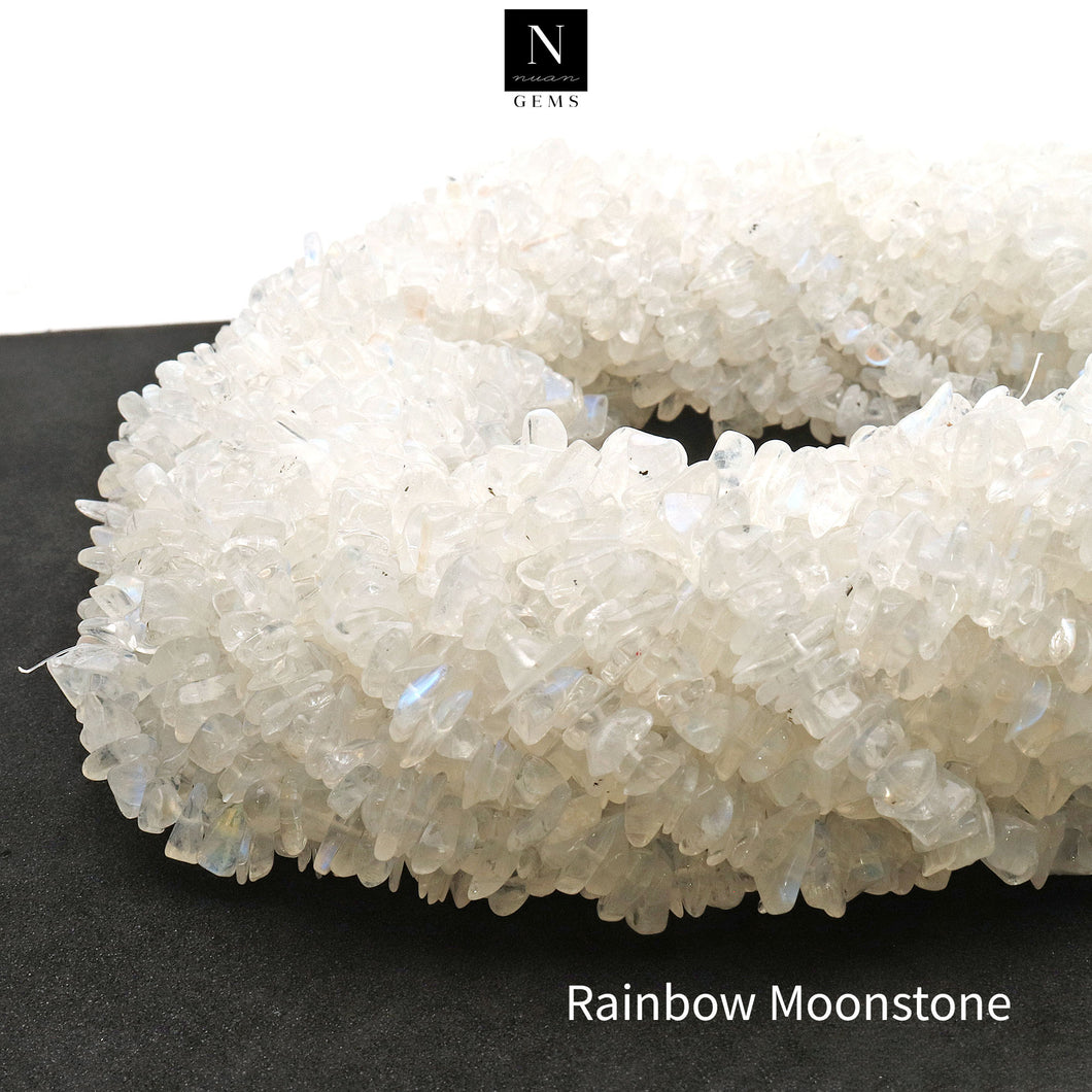 5 Strands Rainbow Moonstone Gemstone Chip beads | Bead Necklace | Free Form Nugget Chips | Gemstone Chips | Long Bead Strand