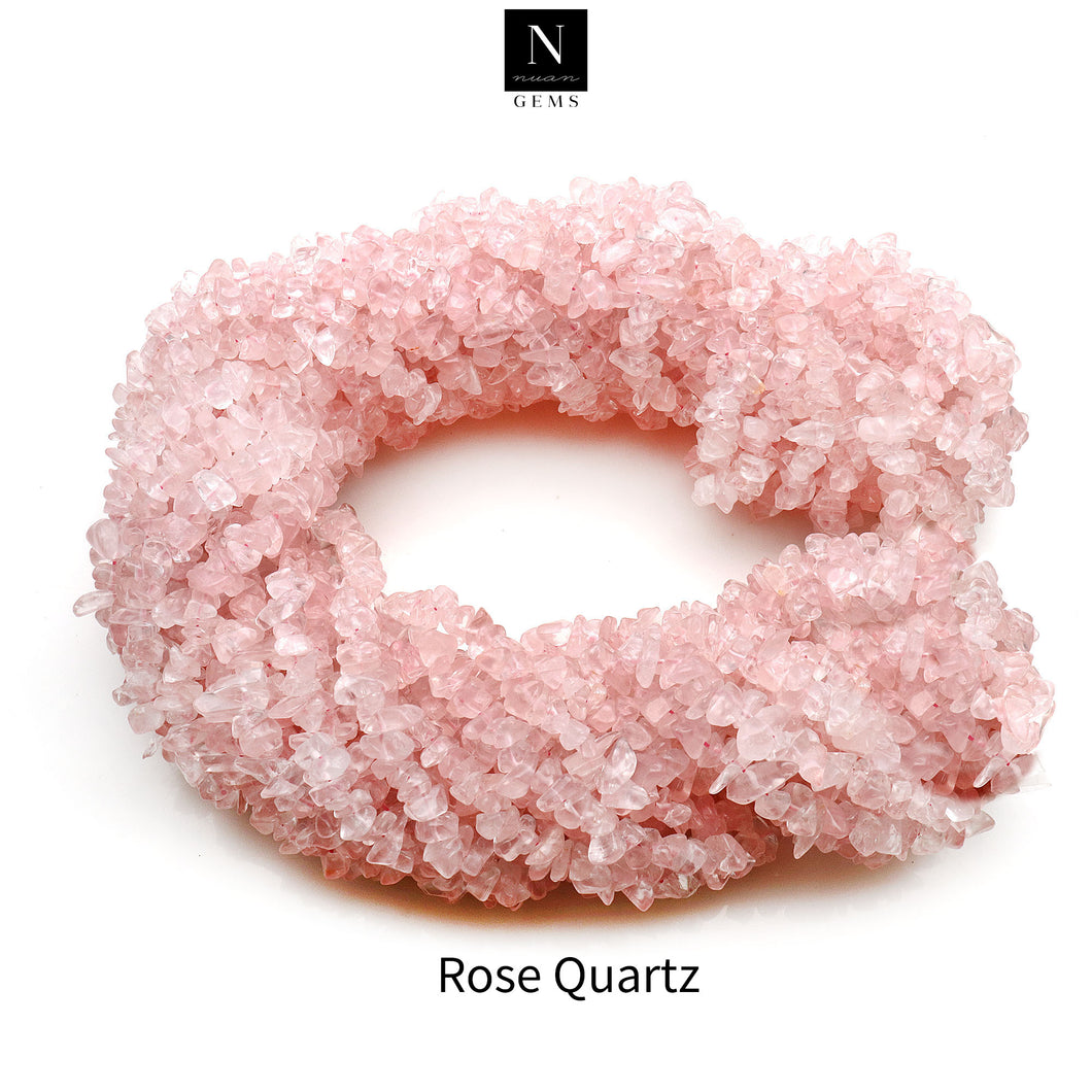 5 Strands Rose Quartz Gemstone Chip beads | Bead Necklace | Free Form Nugget Chips | Gemstone Chips | Long Bead Strand