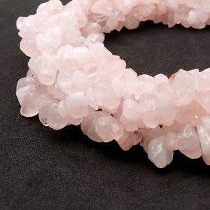 5 Strands Rose Quartz Gemstone Chip beads | 7-10mm Bead Necklace | Free Form Nugget Chips | Gemstone Chips | Long Bead Strand