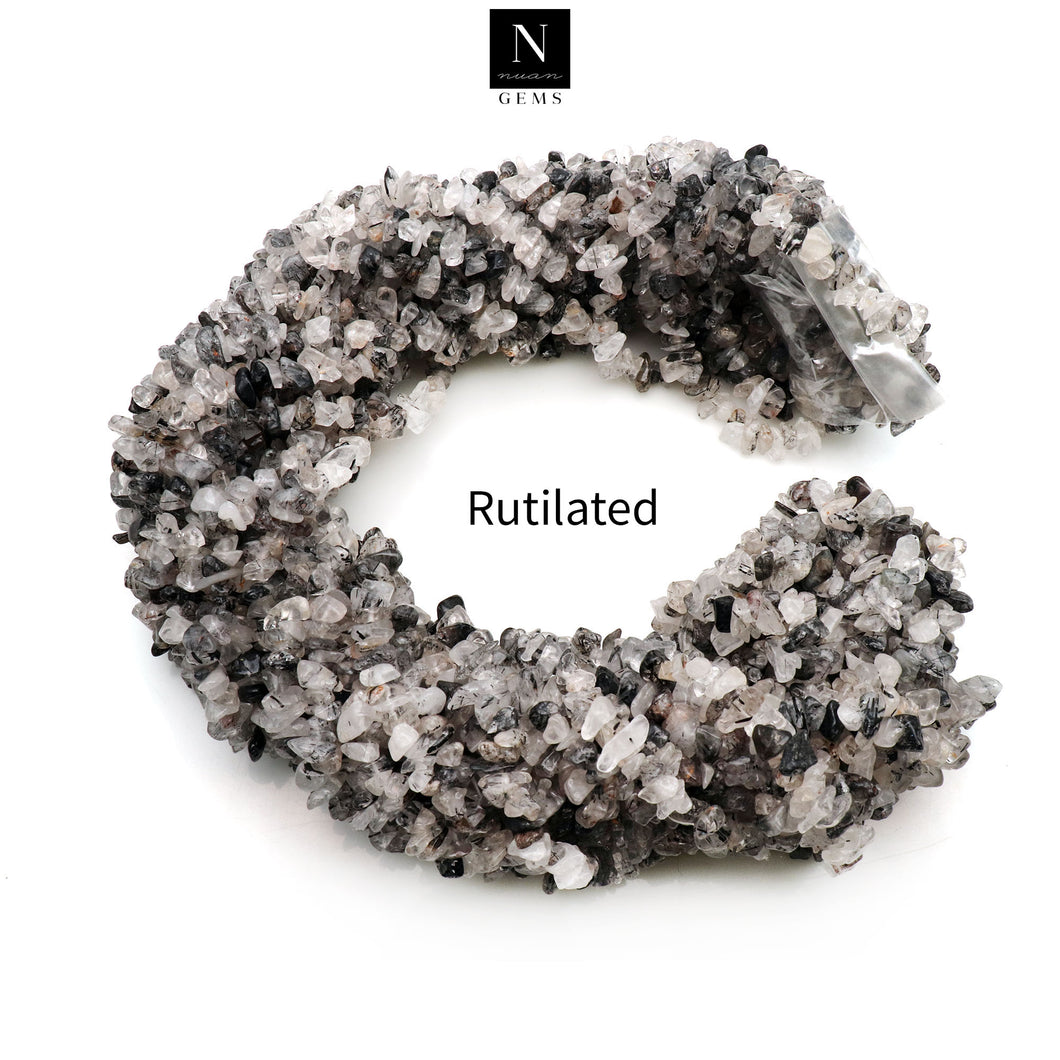5 Strands Rutilated Gemstone Chip beads | Bead Necklace | Free Form Nugget Chips | Gemstone Chips | Long Bead Strand