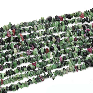 5 Strands Ruby Zoisite Gemstone Chip beads | Bead Necklace | Free Form Nugget Chips | Gemstone Chips | Long Bead Strand
