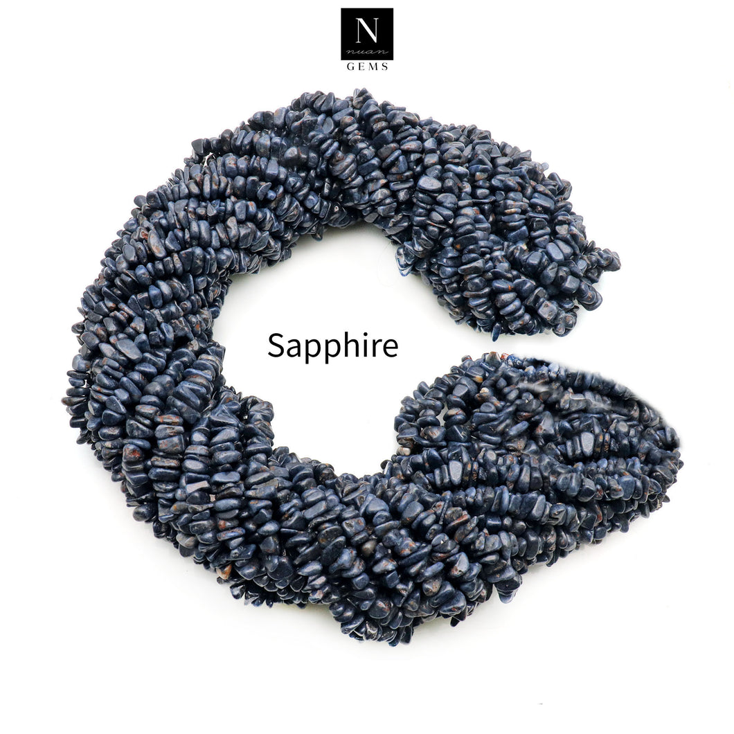 5 Strands Sapphire Gemstone Chip beads | Bead Necklace | Free Form Nugget Chips | Gemstone Chips | Long Bead Strand