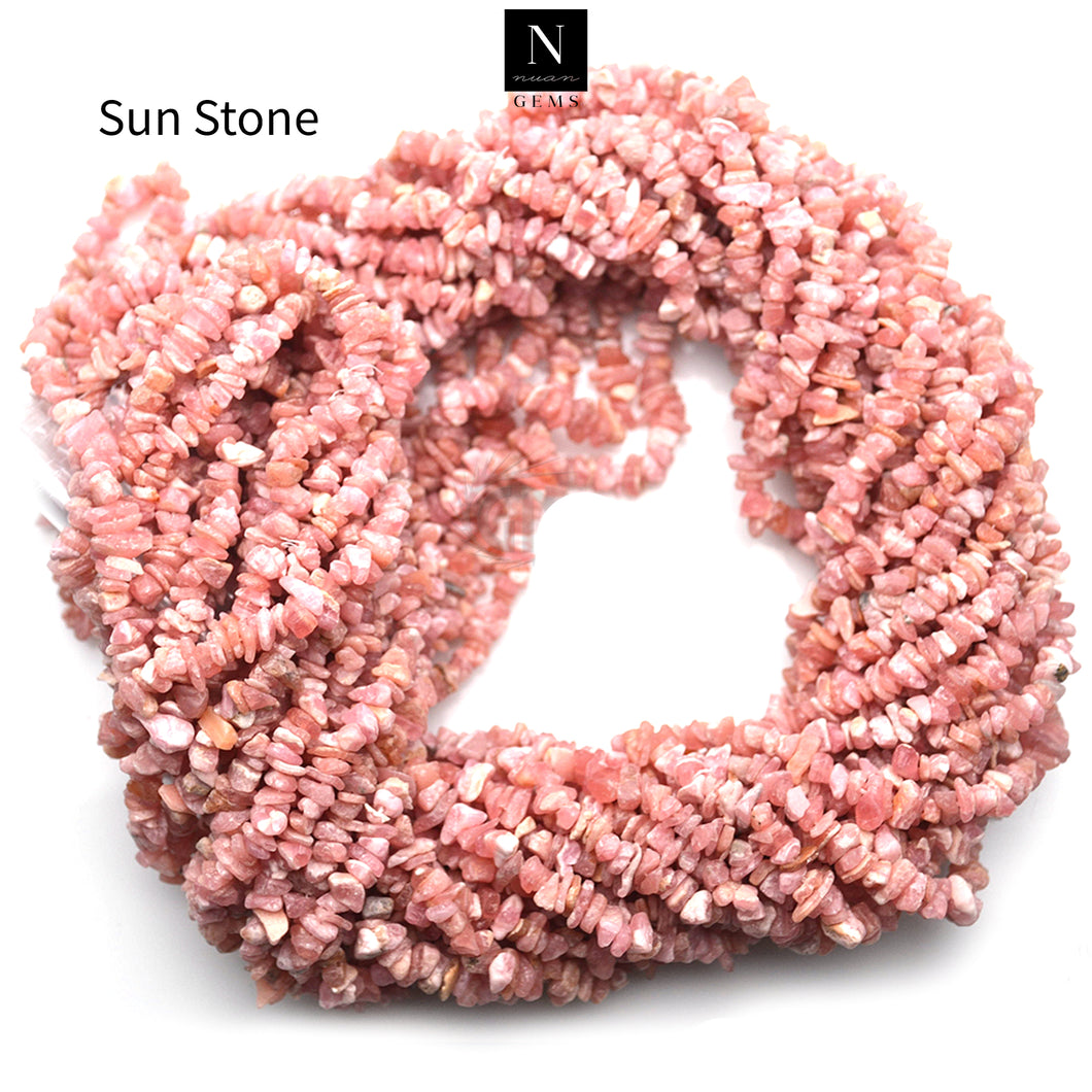 5 Strands Sun Stone Gemstone Chip beads | Bead Necklace | Free Form Nugget Chips | Gemstone Chips | Long Bead Strand