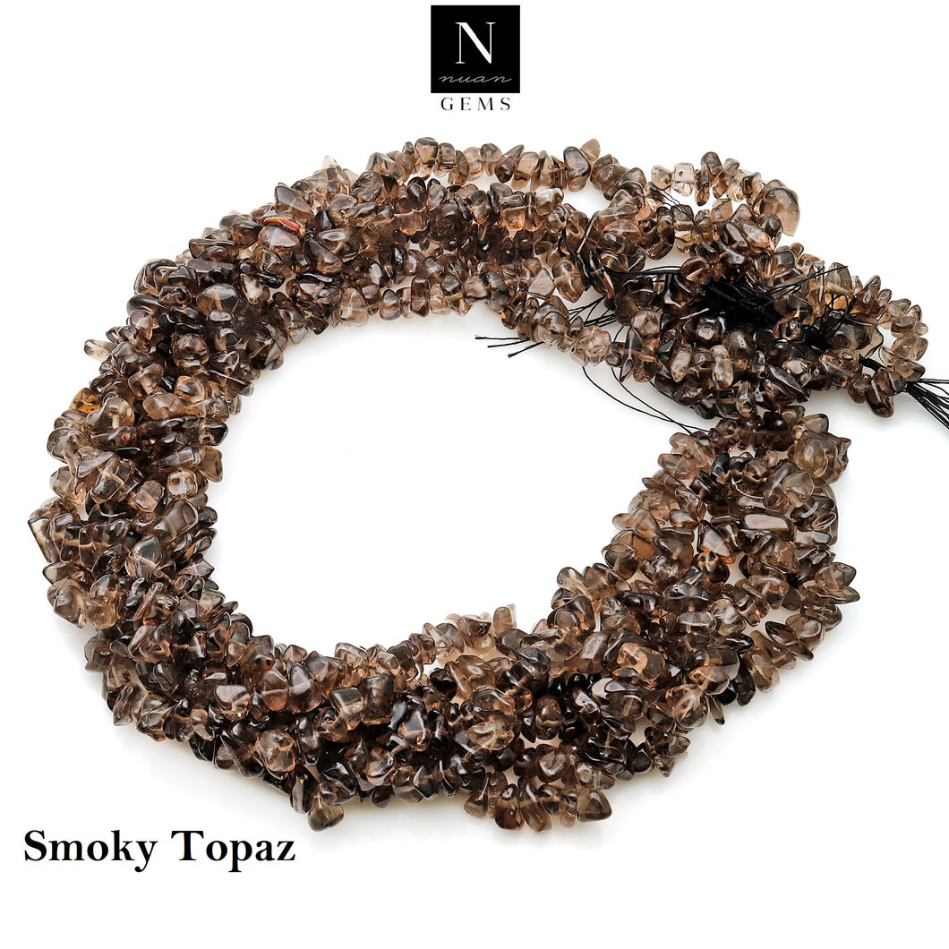 5 Strands Smoky Topaz Gemstone Chip beads | 7-10mm Bead Necklace | Free Form Nugget Chips | Gemstone Chips | Long Bead Strand
