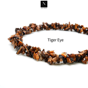 5 Strands Tiger Eye Gemstone Chip beads | Bead Necklace | Free Form Nugget Chips | Gemstone Chips | Long Bead Strand