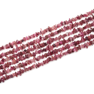 5 Strands Pink Tourmaline Gemstone Chip beads | Bead Necklace | Free Form Nugget Chips | Gemstone Chips | Long Bead Strand