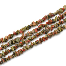 Load image into Gallery viewer, 5 Strands Unakite Gemstone Chip beads | Bead Necklace | Free Form Nugget Chips | Gemstone Chips | Long Bead Strand
