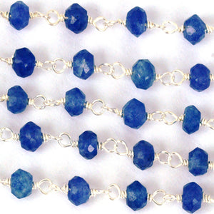 Dyed Sapphire Faceted Bead Rosary Chain 3-3.5mm Sterling Silver Bead Rosary 5FT