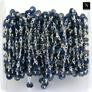 Iolite Faceted Bead Rosary Chain 3-3.5mm Sterling Silver Bead Rosary 5FT