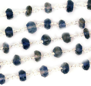 Iolite Faceted Bead Rosary Chain 3-3.5mm Sterling Silver Bead Rosary 5FT