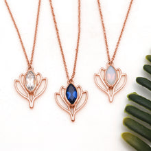 Load image into Gallery viewer, 5PC Lotus Flower Marquise Shape Rose Gold Plated Gemstone Pendant | Handmade Design Lotus Pendant
