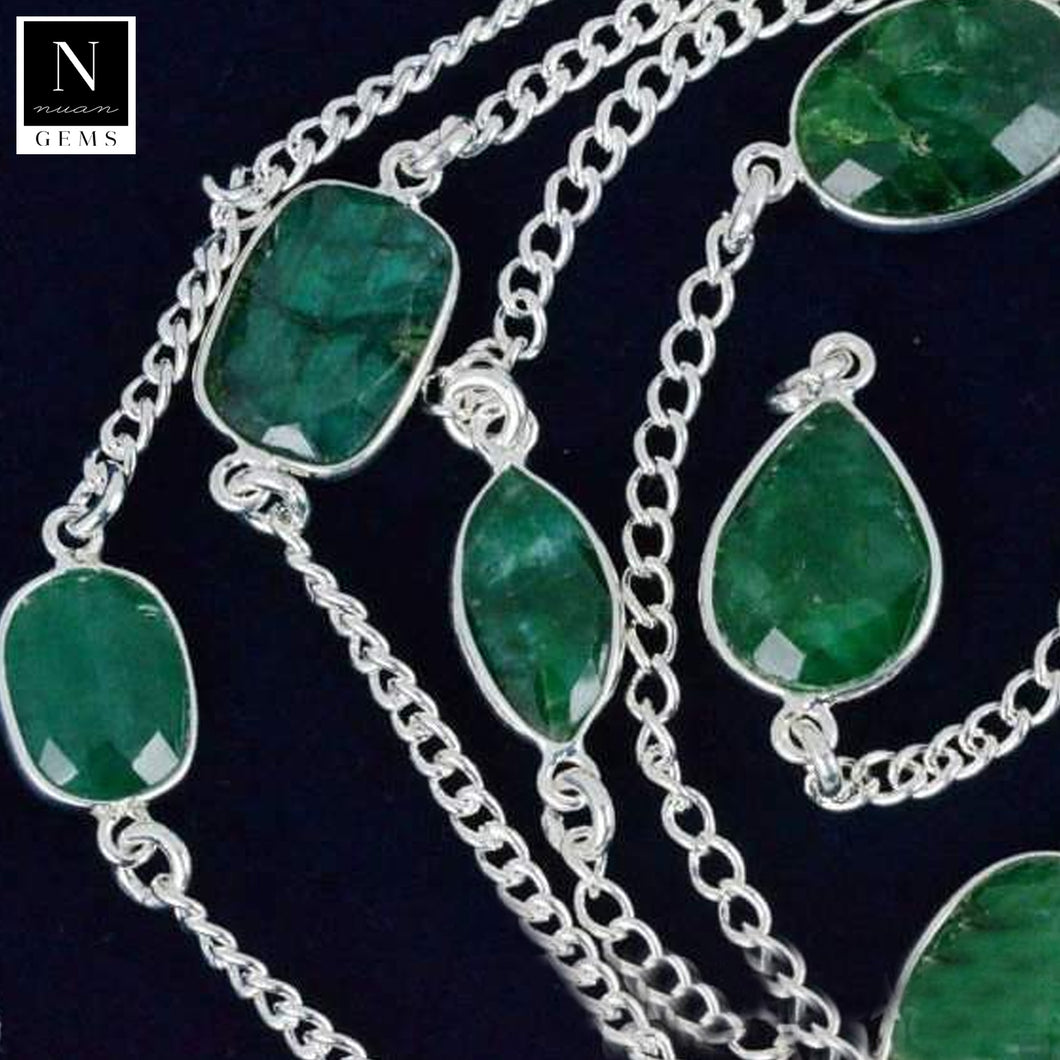 Emerald 10-15mm Mix Shape Silver Plated Wholesale Connector Rosary Chain