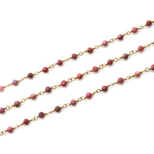 Load image into Gallery viewer, Rhodochrosite Faceted Bead Rosary Chain 3-3.5mm Gold Plated Bead Rosary 5FT
