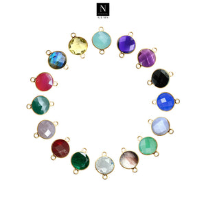 10pc Set Round Double Birthstone Double Bail Gold Plated Bezel Link Gemstone Connectors 12mm