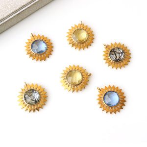 5PC Sun Shape Gemstone Necklace Pendant | Gold Plated Sunflower Necklace | Birthstones Sun Charm Crystal Pendant
