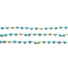 Load image into Gallery viewer, Turquoise With Golden Pyrite Faceted Bead Rosary Chain 3-3.5mm Gold Plated Bead Rosary 5FT
