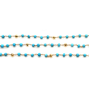 Turquoise With Golden Pyrite Faceted Bead Rosary Chain 3-3.5mm Gold Plated Bead Rosary 5FT