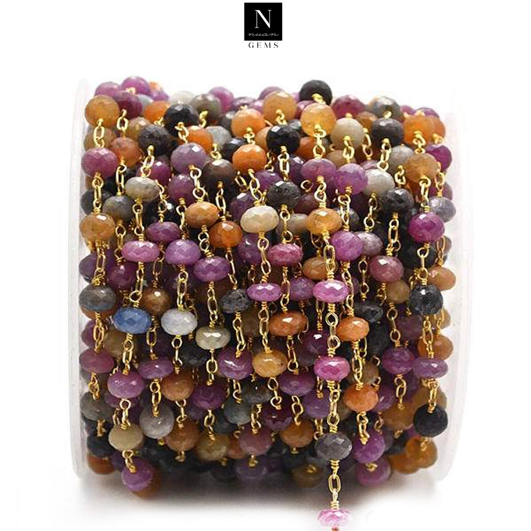 Mix Color Faceted Large Beads 7-8mm Gold Plated Rosary Chain