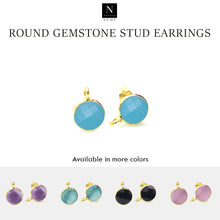 Load image into Gallery viewer, 5 Pairs Round Gemstone 12X9mm Gold Plated Bail Stud Earring
