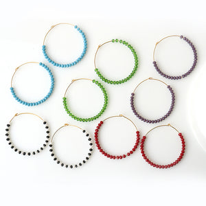 5 Pairs Gemstone Round Hoop Earrings | Faceted Gemstone Beads Gold Plated Womens Hoop Earrings | Birthstone Charms & Penants | Crystal Beads