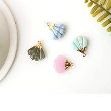 Load image into Gallery viewer, 5PC Sea Shell Shape Gemstone Pendant | Precious and Semi Precious Birtstones connector | Gold Electroplated Gemstone Necklace | Diy Jewelry | Labradorite Stone jewelry Supply
