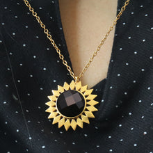 Load image into Gallery viewer, 5PC Sun Shape Gemstone Necklace Pendant | Gold Plated Sunflower Necklace | Birthstones Sun Charm Crystal Pendant
