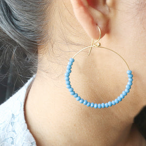 5 Pairs Gemstone Round Hoop Earrings | Faceted Gemstone Beads Gold Plated Womens Hoop Earrings | Birthstone Charms & Penants | Crystal Beads