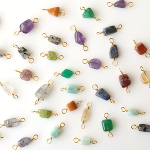 5PC Free-Form Gemstone Bead Connectors | Gold Plated Wire Wrapped Double Bail Natural Crystal Beads, Gemstone Bracelet, wholesale Gemstone Beads.
