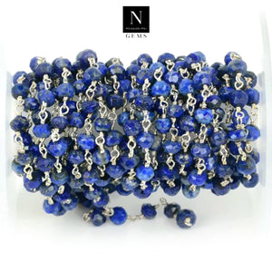 Lapis Faceted Bead Rosary Chain 3-3.5mm Sterling Silver Bead Rosary 5FT