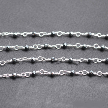 Load image into Gallery viewer, 5ft Black Pyrite 2-2.5mm Silver Wire Wrapped Beads Rosary | Gemstone Rosary Chain | Wholesale Chain Faceted Crystal
