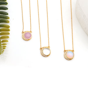 5PC Crescent Moon Shape Pendants and Necklaces | Round Gold Plated Birthstone | Gemstone Moon Pendant