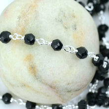 Load image into Gallery viewer, Black Spinel Faceted Bead Rosary Chain 3-3.5mm Sterling Silver Bead Rosary 5FT
