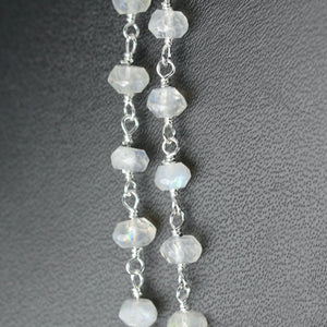 Rainbow Moonstone Faceted Bead Rosary Chain 3-3.5mm Sterling Silver Bead Rosary 5FT