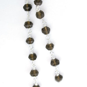 Smokey Topaz Faceted Bead Rosary Chain 3-3.5mm Sterling Silver Bead Rosary 5FT