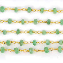Load image into Gallery viewer, Emerald Faceted Bead Rosary Chain 3-3.5mm Gold Plated Bead Rosary 5FT

