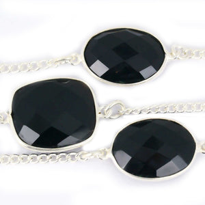 Black Onyx 10-15mm Mix Shape Silver Plated Wholesale Connector Rosary Chain