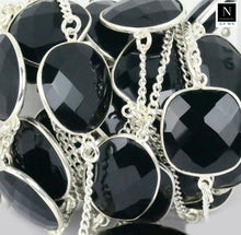 Load image into Gallery viewer, Black Onyx 15mm Mix Shape Silver Plated Wholesale Connector Rosary Chain
