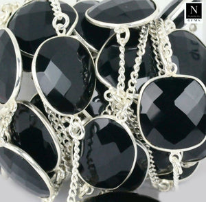 Black Onyx 15mm Mix Shape Silver Plated Wholesale Connector Rosary Chain