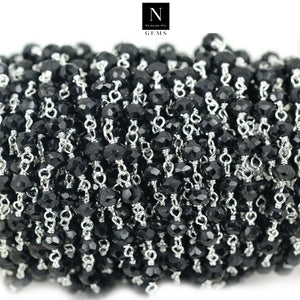 Black Spinel Faceted Bead Rosary Chain 3-3.5mm Sterling Silver Bead Rosary 5FT