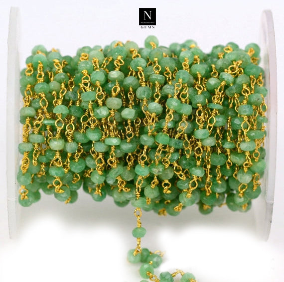 Emerald Faceted Bead Rosary Chain 3-3.5mm Gold Plated Bead Rosary 5FT