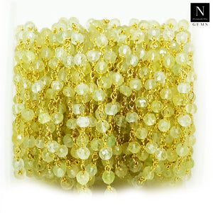 Prehnite Faceted Bead Rosary Chain 3-3.5mm Gold Plated Bead Rosary 5FT