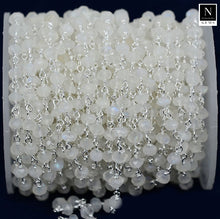 Load image into Gallery viewer, Rainbow Moonstone Faceted Bead Rosary Chain 3-3.5mm Sterling Silver Bead Rosary 5FT
