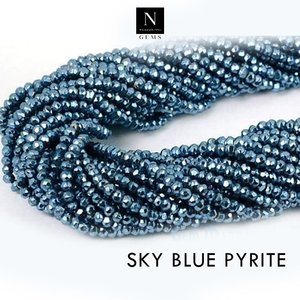 Sky Blue Pyrite Rondelle Gemstone Beads | Jewellery making Beads | Natural Gemstone | Bead Necklace | Bead Bracelet | Wholesale Beads