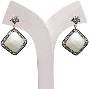 Gold Vermeil Over Sterling Silver White Sapphire With Cubic Zirconia Pave Diamond 38x25mm Dangle Drop Earring