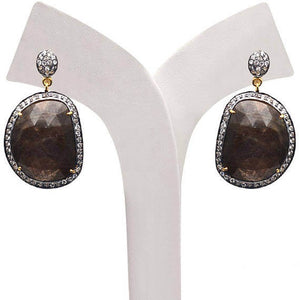 Gold Vermeil Over Sterling Silver Brown Sapphire With Cubic Zirconia Pave Diamond 43x25mm Dangle Drop Earring