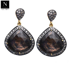 Load image into Gallery viewer, Gold Vermeil Over Sterling Silver Brown Sapphire With Cubic Zirconia Pave Diamond 39x25mm Dangle Drop Earring
