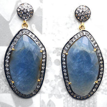 Load image into Gallery viewer, Blue Sapphire With Cubic Zirconia Pave Diamond 51x22mm,Gold Vermeil Dangle Drop Stud Earring - GemMartUSA
